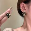 Silver Needle Leopard Print Rhombus Pleated Earrings Stud Earrings Retro Style Exquisite Versatile Earrings Jewelry