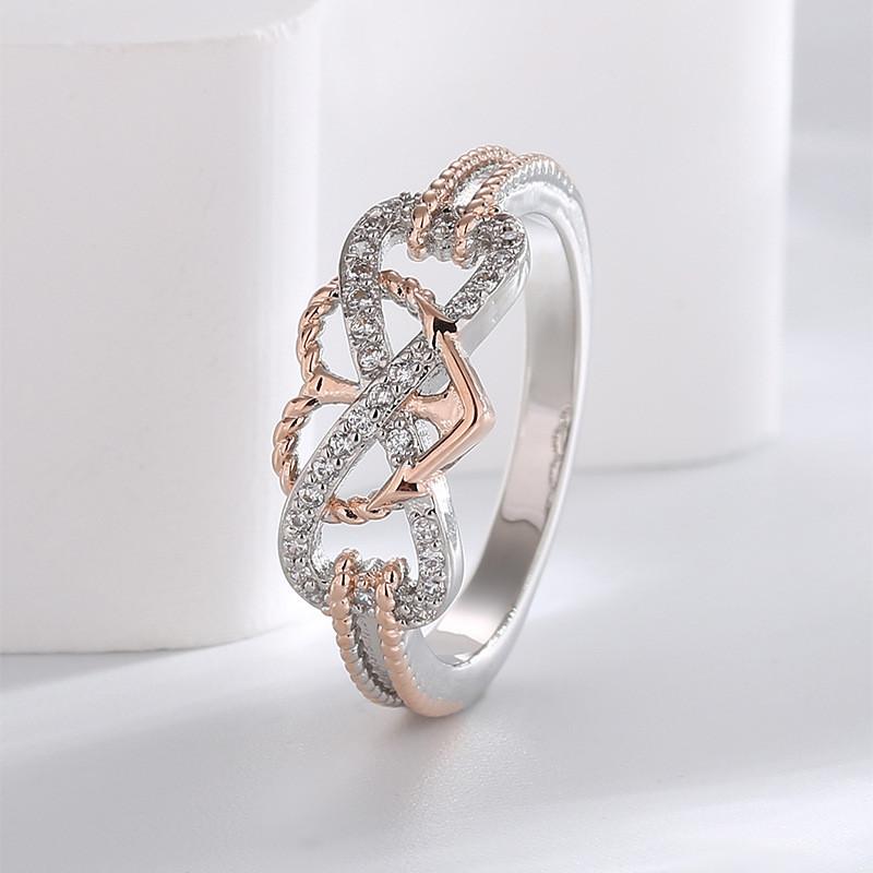 Elegant Rose Gold Two-tone Heart Cross Ring For Fashionable Young Women