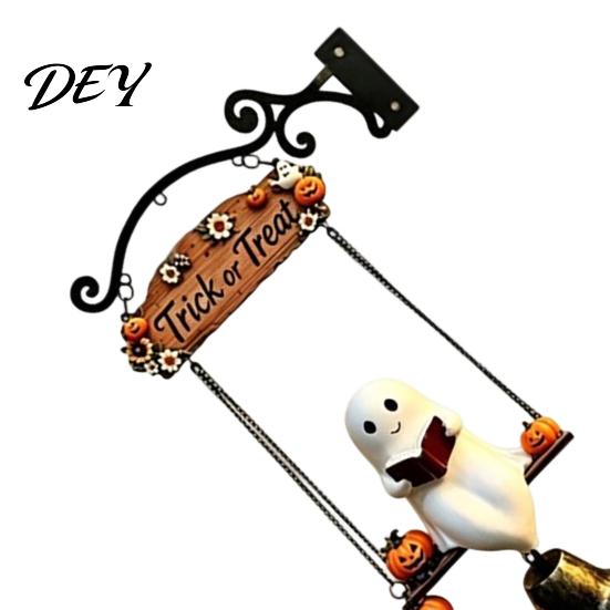 Halloween Hängende Glockendekoration Geist Windspiel Wandbehang, Veranda Hof Dekoration mit Harz Metallglocke, Festliches Vintage Bauernhaus Ornament für Garten