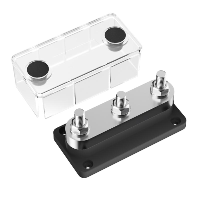 600A Bus Bar 3-Stud (3/8") M10 High Current Copper Busbar Terminal Block Battery Ground Distribution Block DC 12-48V with Cover