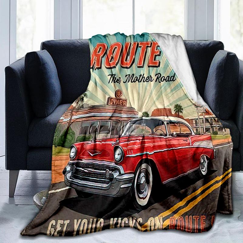 1Pz Coperta con motivo Highway 66, leggera per tutte le stagioni, per casa, ufficio, pisolino all'aperto, coperta multifunzionale