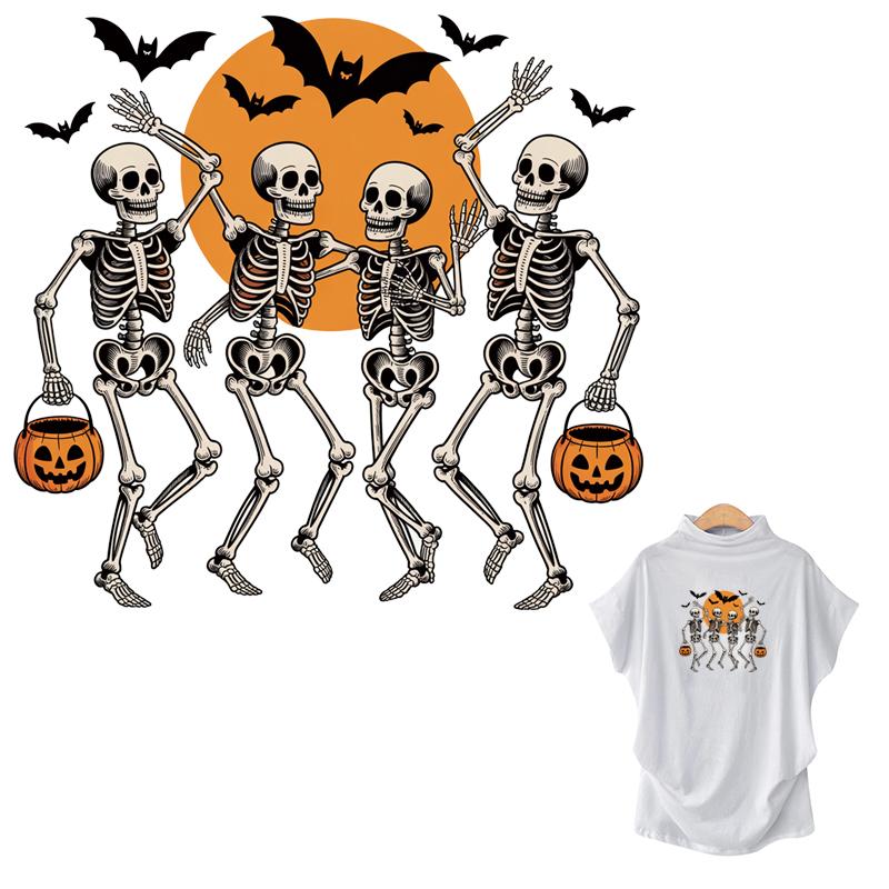 Hitzetransferfolie, Halloween Skelettkostüm selbstklebend, Aufbügler, Kapuzenpullover, T-Shirt, DIY Kostümaufnäher
