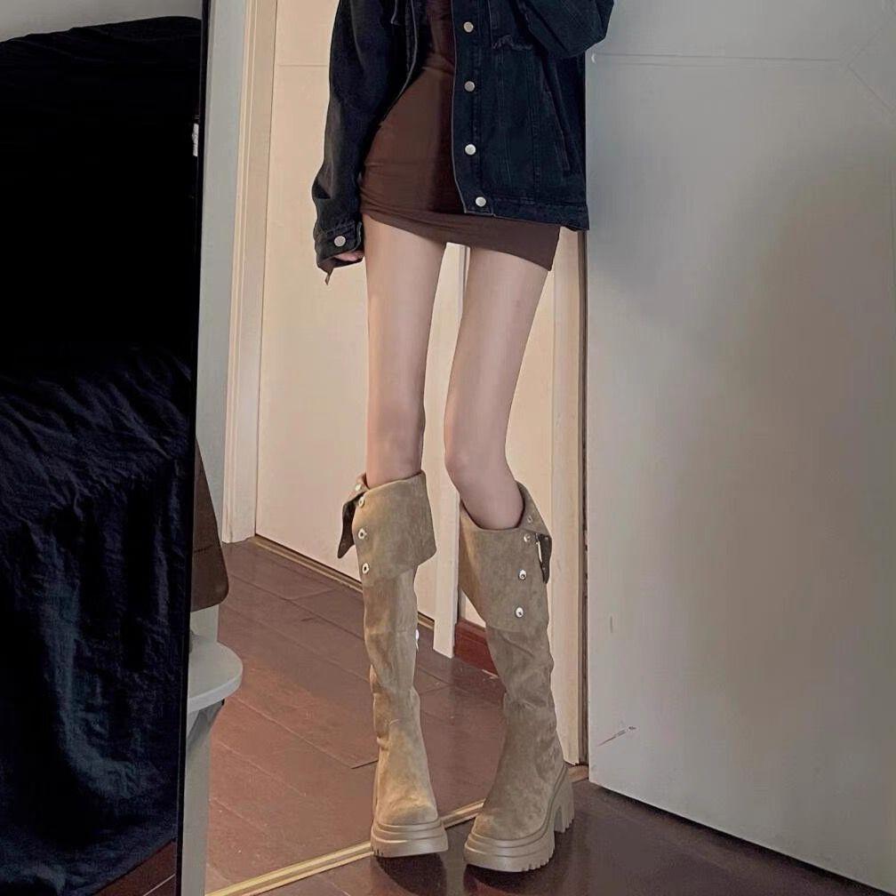 2026 Autumn and Winter New Height Increasing Thick Soled Double Wear Folding Long Boots