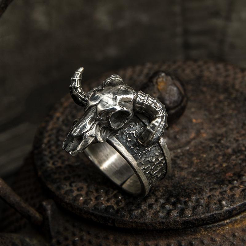 Retro Black Goat Open Ring, Gram Style Dark Devil, Satan, Niche, Exaggerated Personality, Men's Ring Accessory