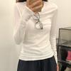 New Arrivals Open Run Slim FiT Thin Long Sleeve T shirT Solid whiTe