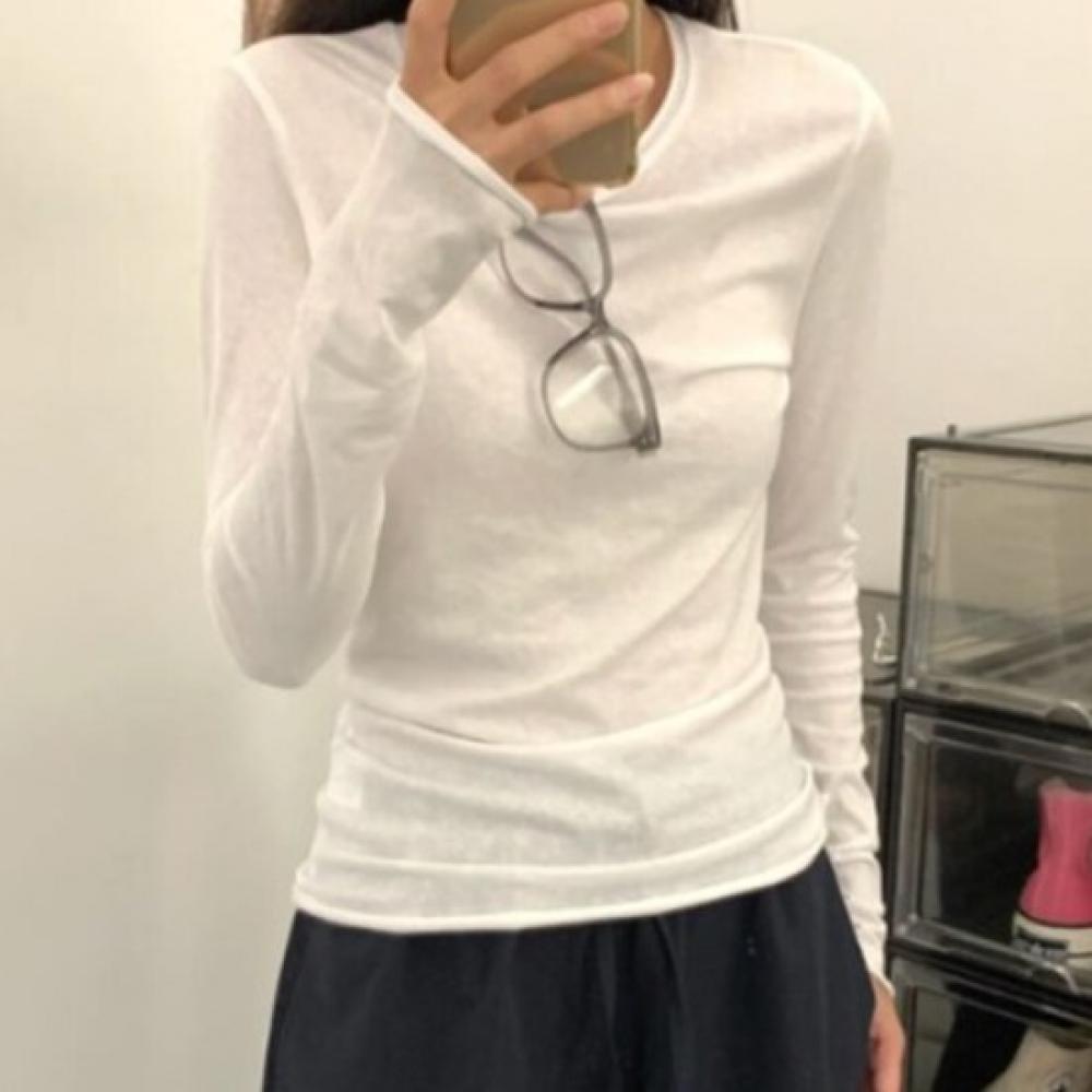 New Arrivals Open Run Slim FiT Thin Long Sleeve T shirT Solid whiTe