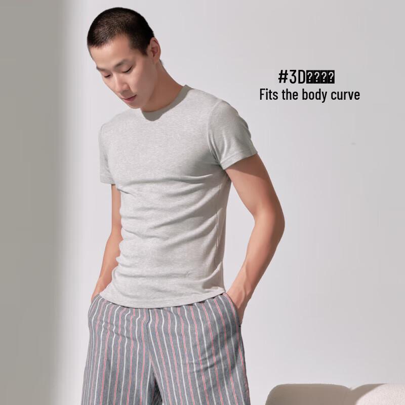 Yiershuang Men's 3A Antibacterial Ribbed Crew Neck Short Sleeve T-Shirt