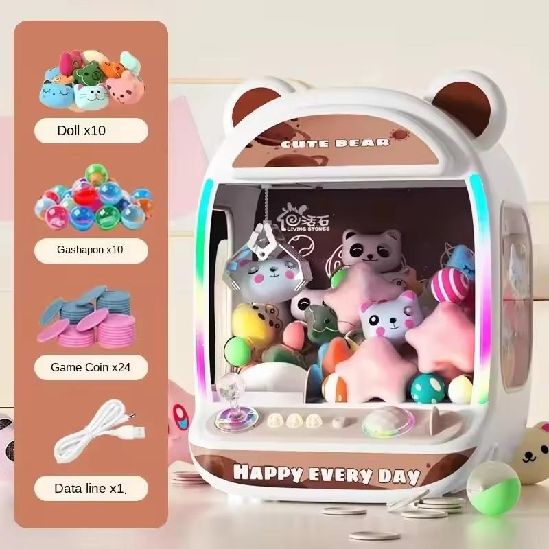 Non-Toxic Purple Automatic Doll Machine Kids Coin Operated Play Game Mini Claw Catch Toys Crane Machines Music Doll For Christmas Gift