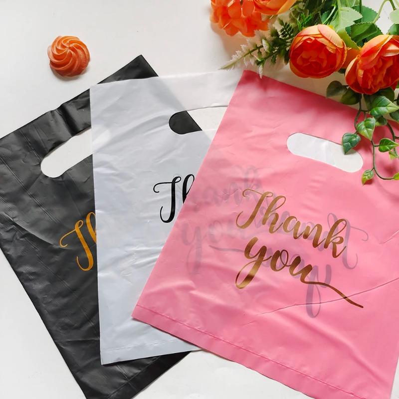 100Pcs Sacolas de presente de agradecimento Sacolas de presente de aniversário de casamento Sacolas de plástico para lojas de doces e confeitarias para pequenas empresas