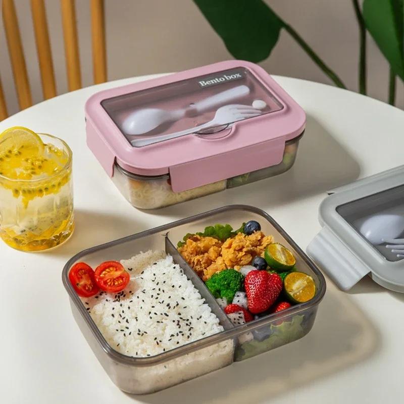 Obedový box s riadom pre kancelárskych pracovníkov Štvorcová delená mikrovlnná rúra Bento box Nepriepustná nádoba na jedlo na piknikové kempovanie