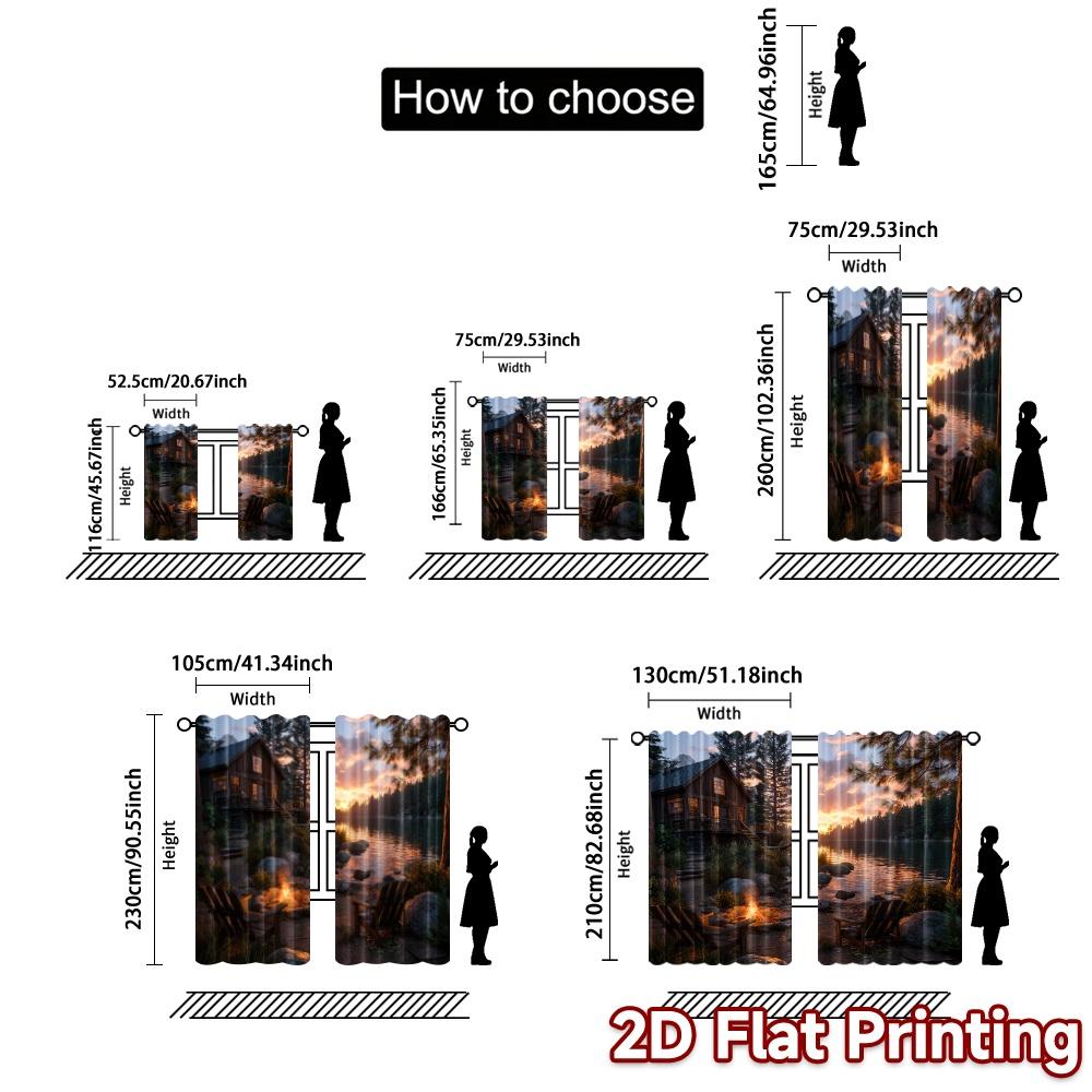 2pcs, 2D FLAT PRINTING Curtains (Without Rod) Cabin Serenity Popular Popular Curtain Machine Washable Fabric Curtains Versatile