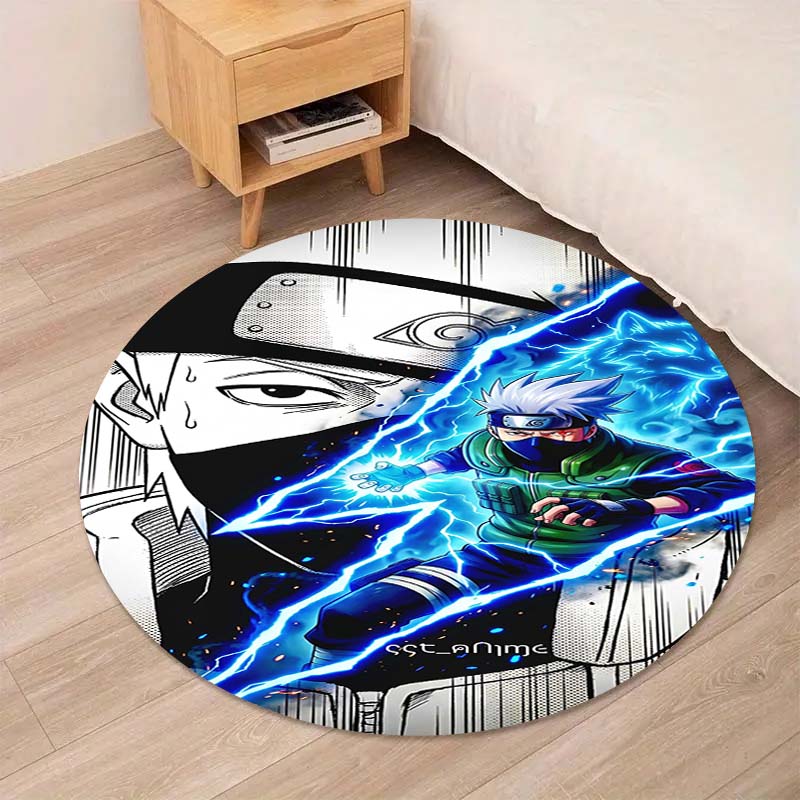 Naruto Round Area Rug Anime Cartoon Pattern Soft Non-Slip Floor Carpet For Bedroom Living Room Kids Room Playroom Home Decor Mat