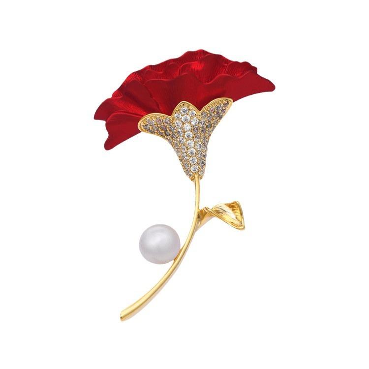 Červená karafiátová brož High-End Femininity Luxury Pearl Brož Doplňky k obleku se špendlíkovým designem