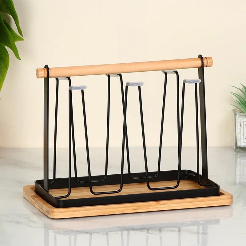Cup Holder Iron Water Draining Rack Portable Glasses Organizer Kitchen Area Cup Shelf With Tray Drying Rack Kitchen Storage High Quality