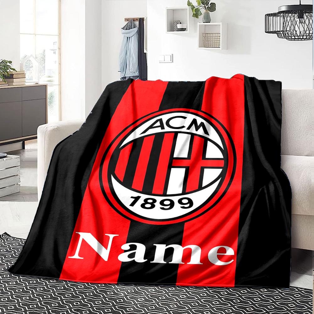 Custom Name Ac Milan Theme Printed Blanket Perfect For Couch Bed Travel Outdoor Use Machine Washable Cozy Durable