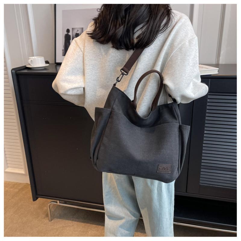 Retro Canvas Bag Women Tote Bag Student Computer Simple Handbag Thickened Crossbody Bag Commuter Zipper Handbag