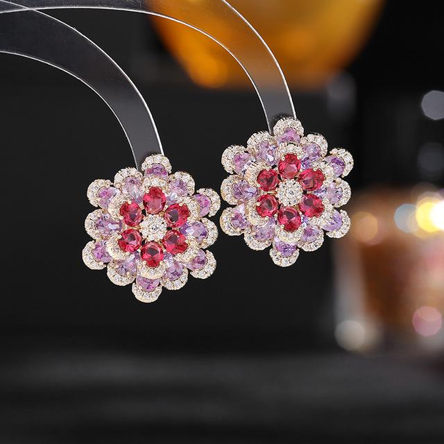 Elegant Ladies Camellia Flower Stud Earrings with S925 Silver Needle Stunning Cubic Zirconia Romantic Ear Party Jewelry