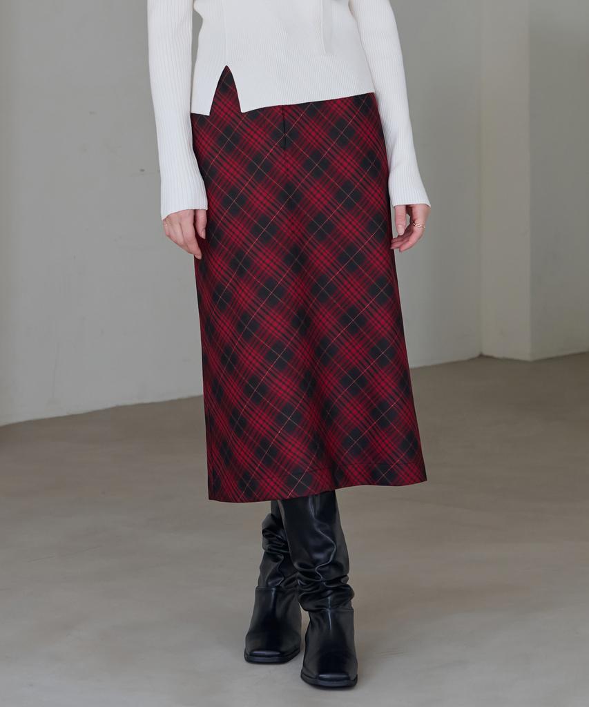 Deuloupisumeon Bias Check Goldish Midi Skirt [Red]