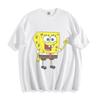 SpongeBob SquarePants Pointing Fun T-Shirt Cheerful Gesture Unisex Tee Pure Cotton Fashion Trend Leisure Vacation Summer Loose