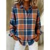 Damenhemd Bluse Kariert Lässig Langarm Hemden Kragen Reguläre Oberteile Täglich Patchwork Knöpfe Druck Herbst Winter