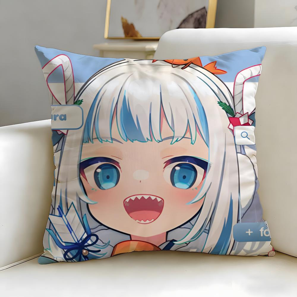 Virtual Idol Gawr Gura Hololive EN Cushion Cover Soft EasyWash Pillow Case Versatile for Couch Bed Travel and Office