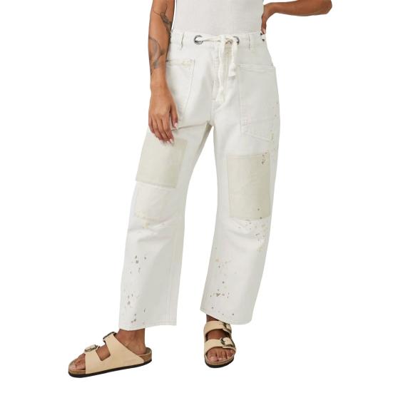Women's Wide Leg Barrel Jeans Low Rise Drawstring Denim Ankle Pants Elastic Waist Stretchy Baggy Boyfriend Trouser