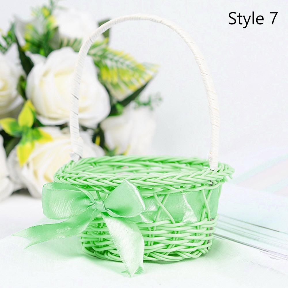 Hand-woven Small Flower Storage Basket Rattan Woven Hand-held Wicker Flower Basket 8 Colors Round Storage Baskets