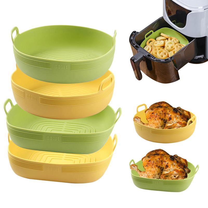 Silikon-Luftfritteuse, Ofen-Backblech, Pizza, gebratenes Huhn, Airfryer-Silikonkorb, wiederverwendbar, rund, quadratisch, Airfryer-Pfanneneinlage, Zubehör