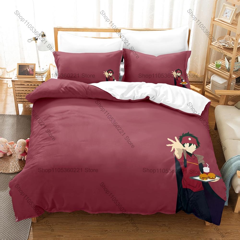 Cool Hataraku Maou Sama Bedding Set Duvet Cover 2 Pillowcases Isekai Comedy Anime Maou Sadao Emi Yusa Fast Food Casual Bedroom D