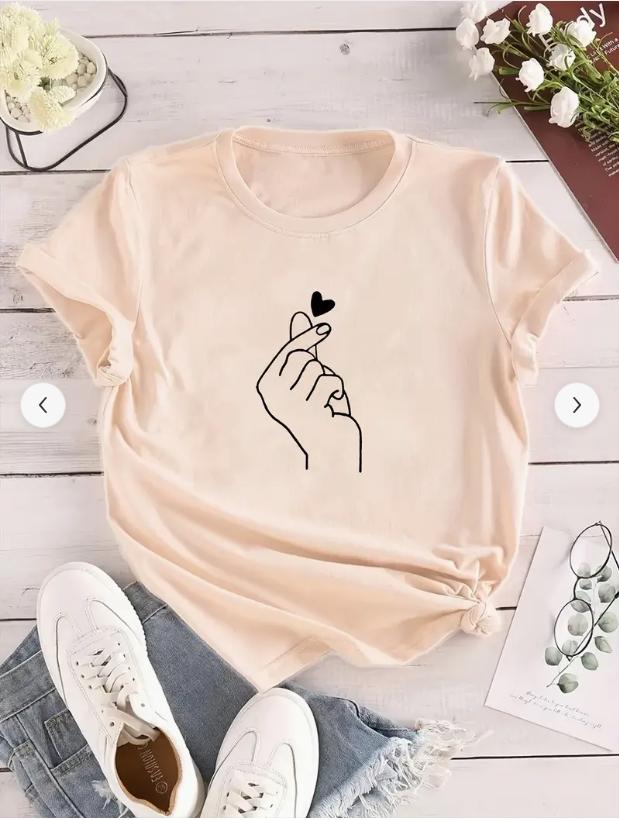 Moda damska Proste palce w porównaniu do nadruku serca T-shirt Zabawny swobodny T-shirt z krótkim rękawem O-neck Letnia koszulka damska