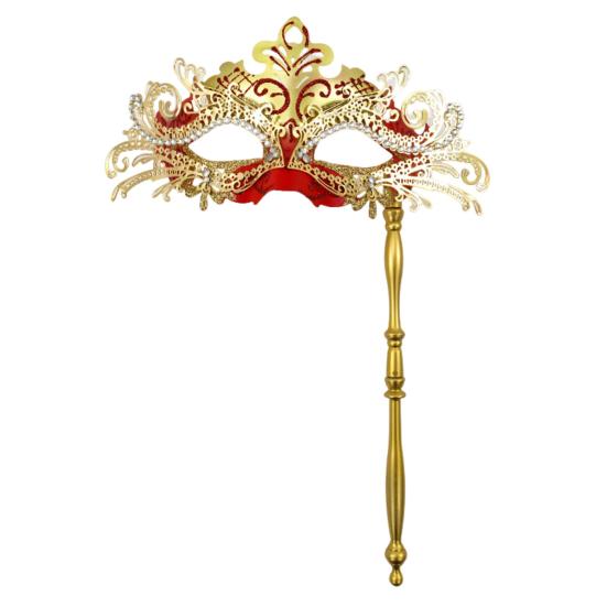 Ausgefallene Partymaske aus Metall mit Handstab, venezianische Halbmaske mit Strasssteinen für Damen und Herren, Abschlussball, Karneval, Maskerade