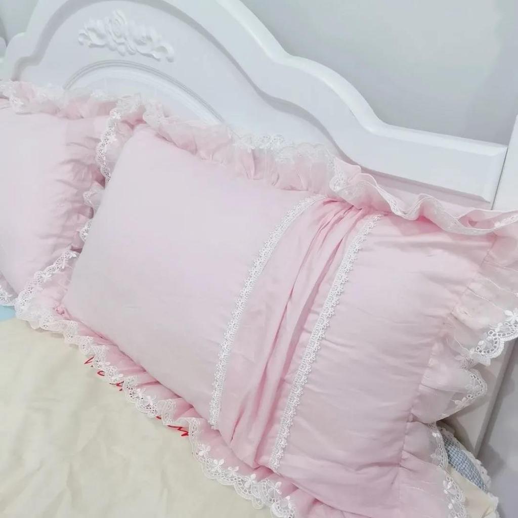 Two-pack Princess Lace Cotton Pillowcases Double Ruffle Pillowcases