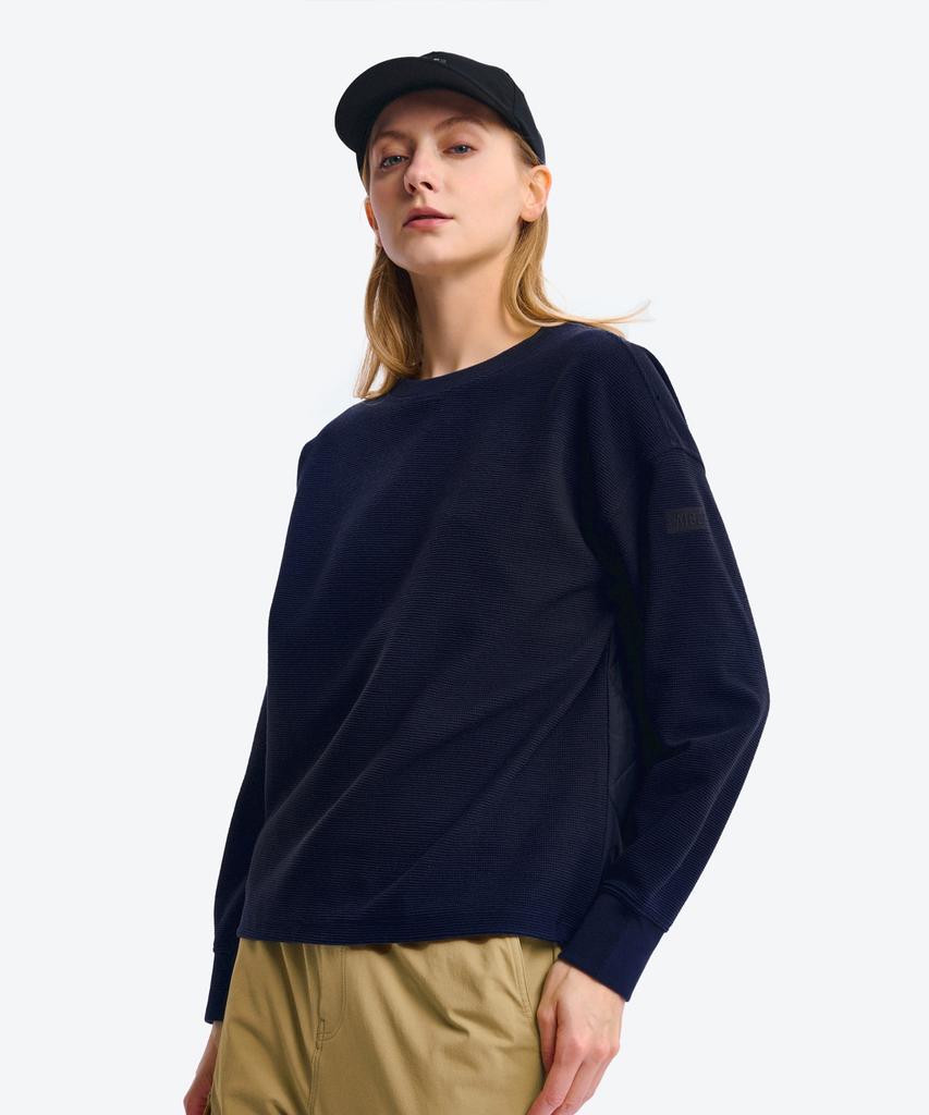 Aigle Women'S Crew Neck Waffle Knit Fleece Pullover Aaw25Wfle003Emp