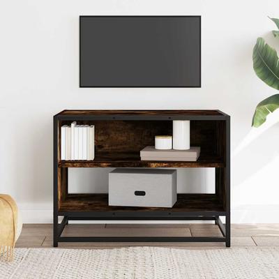 TV Stand Smoked Oak Finish 61 X 40 X 46 Cm Engineered Wood and Metal