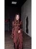 2025 High Neck Satin Chiffon Patchwork Lace-up Spring Dress
