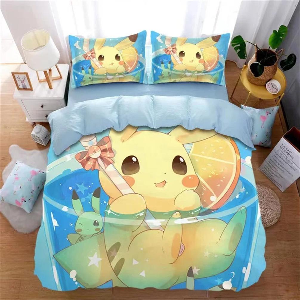 3D Printed Pokmon Pokemon Beding Set For Children Kids Pikachu Soft Duvet Cover Anime Quilt Duvet Pilowcase for Children Plus Adult Peoples