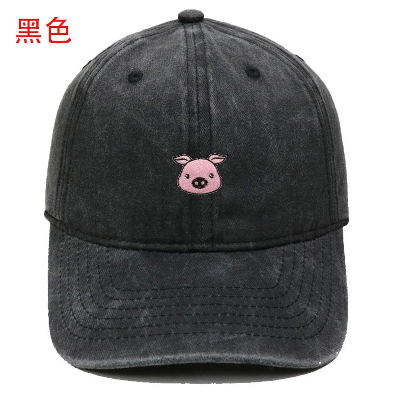 New Cartoon Cute Pig Embroidery Washed Retro Baseball Cap Men's and Women's Casual Versatile Outdoor Shade Duck