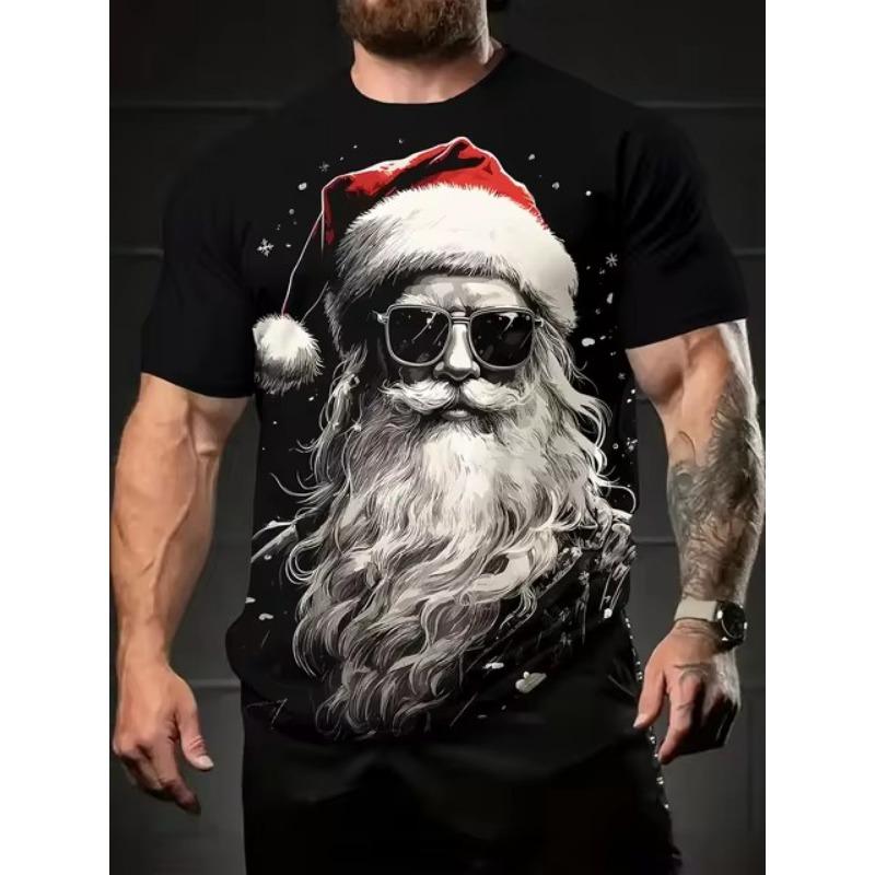 T-shirt da uomo con stampa 3D di Babbo Natale, regalo di Natale alla moda, da uomo, girocollo, a maniche corte, oversize, abbigliamento hip hop