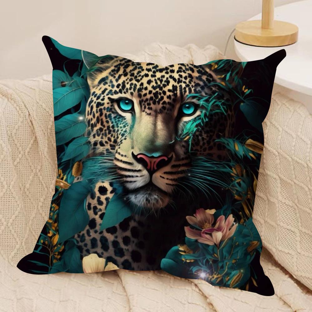 Fashion Leopard With Wreath  Cushion Cover Short plush Doublesided Print Square Throw Pillow Covers Sofa Home Cushion Decor