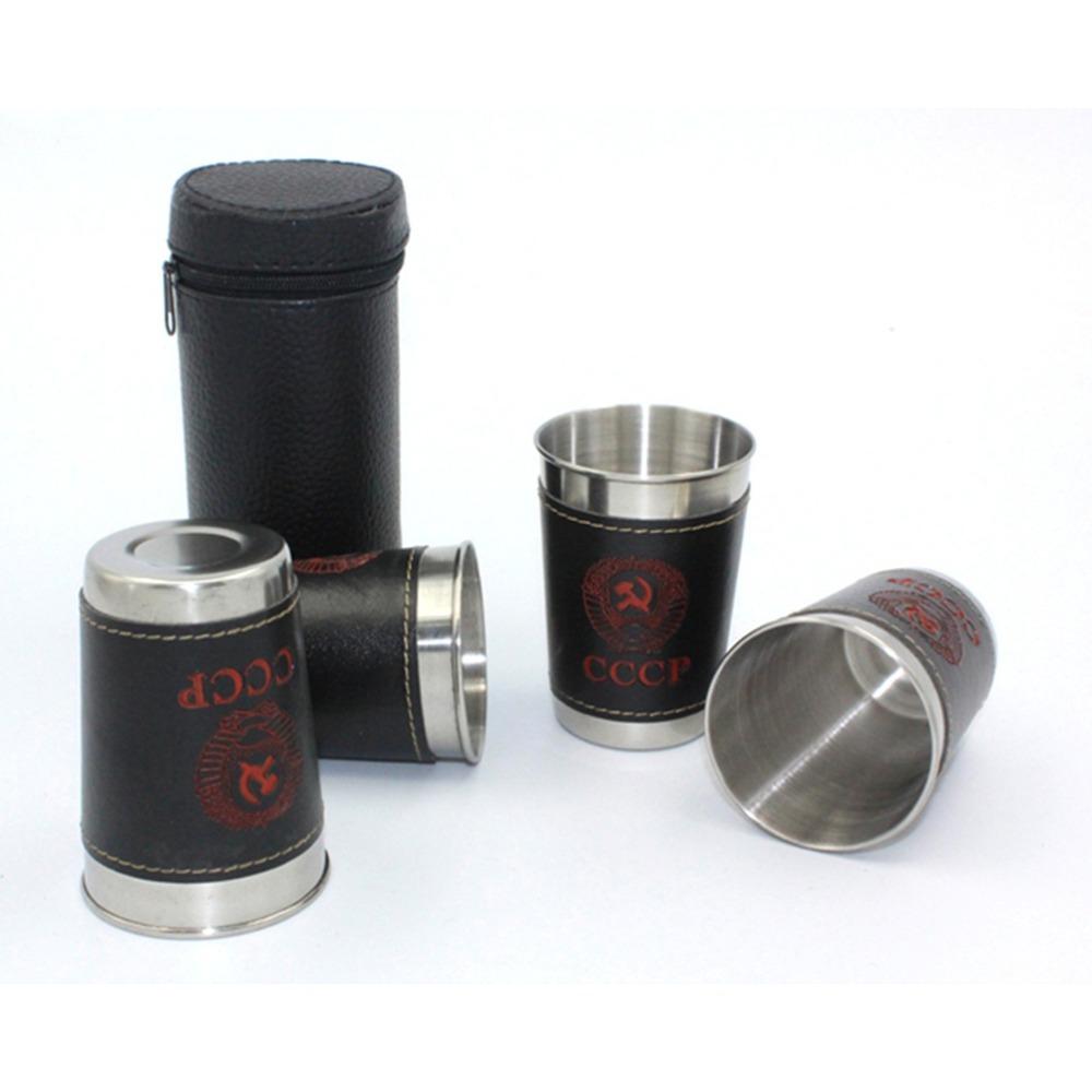 4 vnt./kompl. Degtinės taurė 304 PU dėklas Rusija Nerūdijančio plieno mini vyno taurė Nešiojamas personalizuotas 30 ml/75 ml/170 ml šotų stiklinių rinkinys
