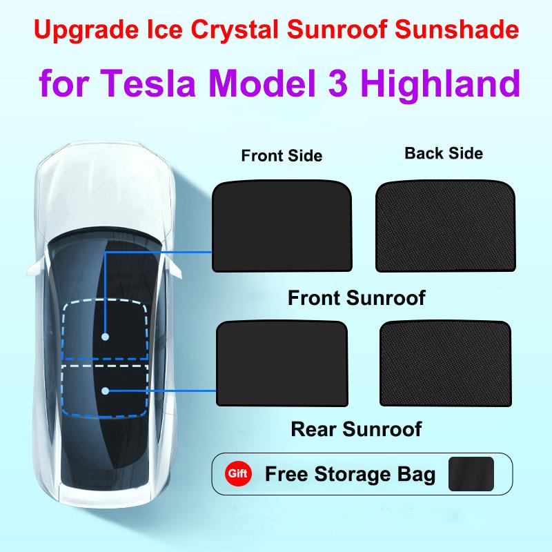 For Tesla Model Y 2025 Model 3 Highland 2024 Sunshade Roof Skylight Sunroof Upgrade Ice Cloth Buckle Front Windshield Sun Shade