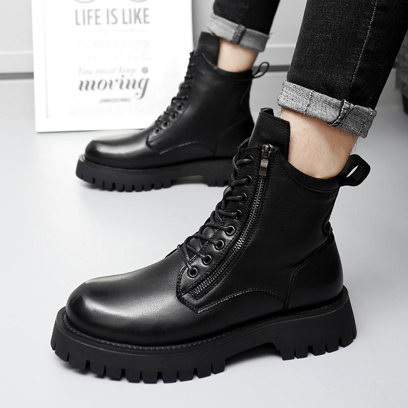 New Arrival Luxury High Top Shoes Men 2024 Fashion Men Boots Genuine Leather Side Zipper Male Motocross Boots