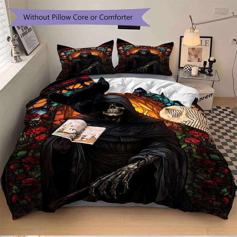 3pcs Stained Glass Reaper Duvet Cover Set, Cover For Bedroom Guest Room (1 Duvet Cover + 2 Pillowcase, Without Quilt), Yy250922105