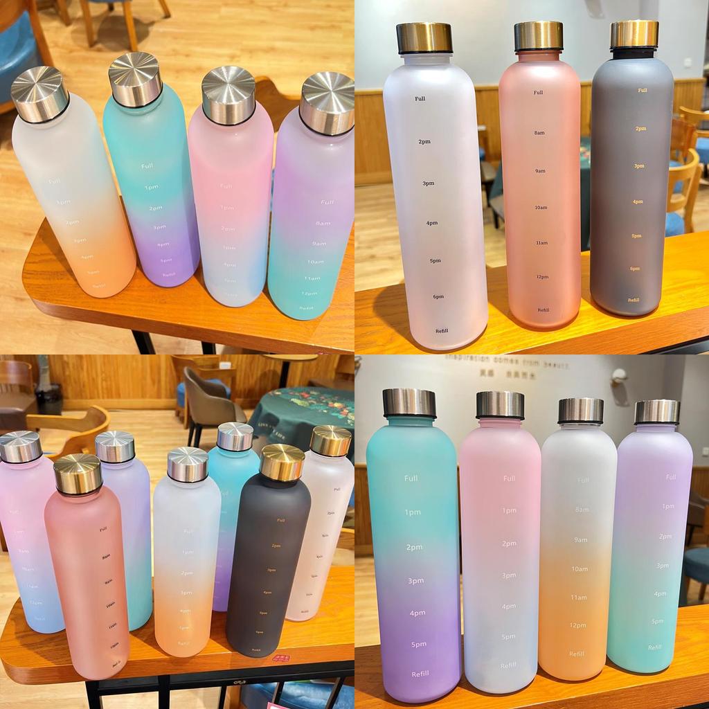 Colorful Gradient Plastic Sports Water Bottle 1000ml Large Capacity Matte Finish High Temperature Resistance
