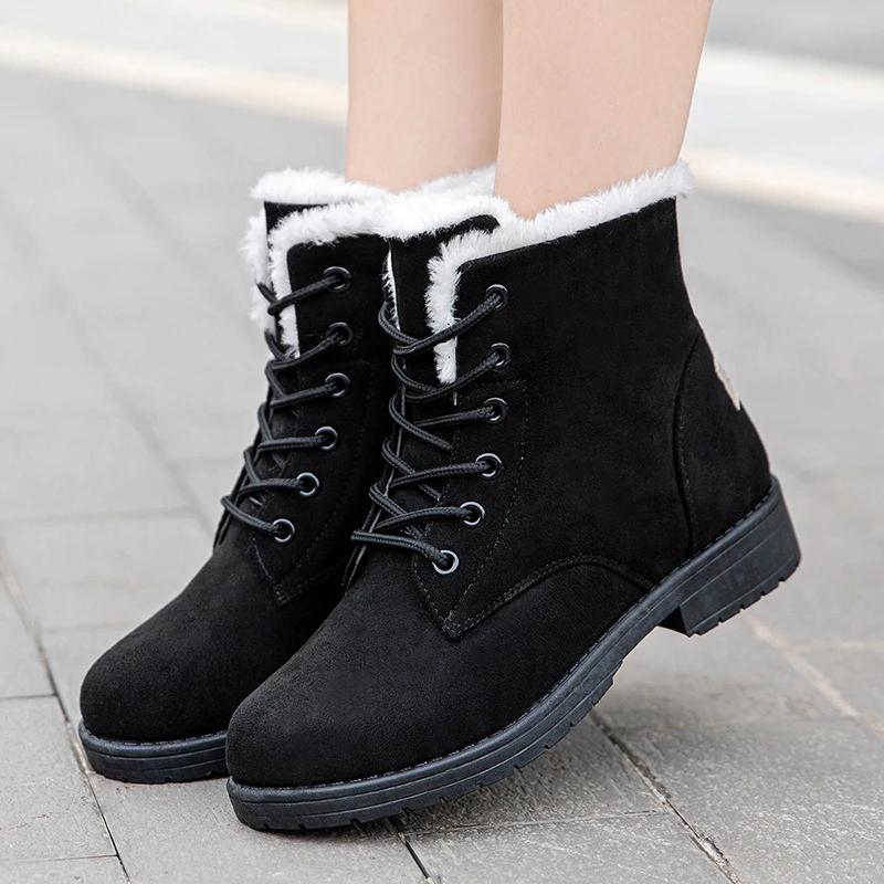 Schnee Damenstiefel Flache Stiefel für Damen Plateau Damenschuhe Plüsch Warmhalten Stiefel Damen Pelz Neue Winterschuhe Damen