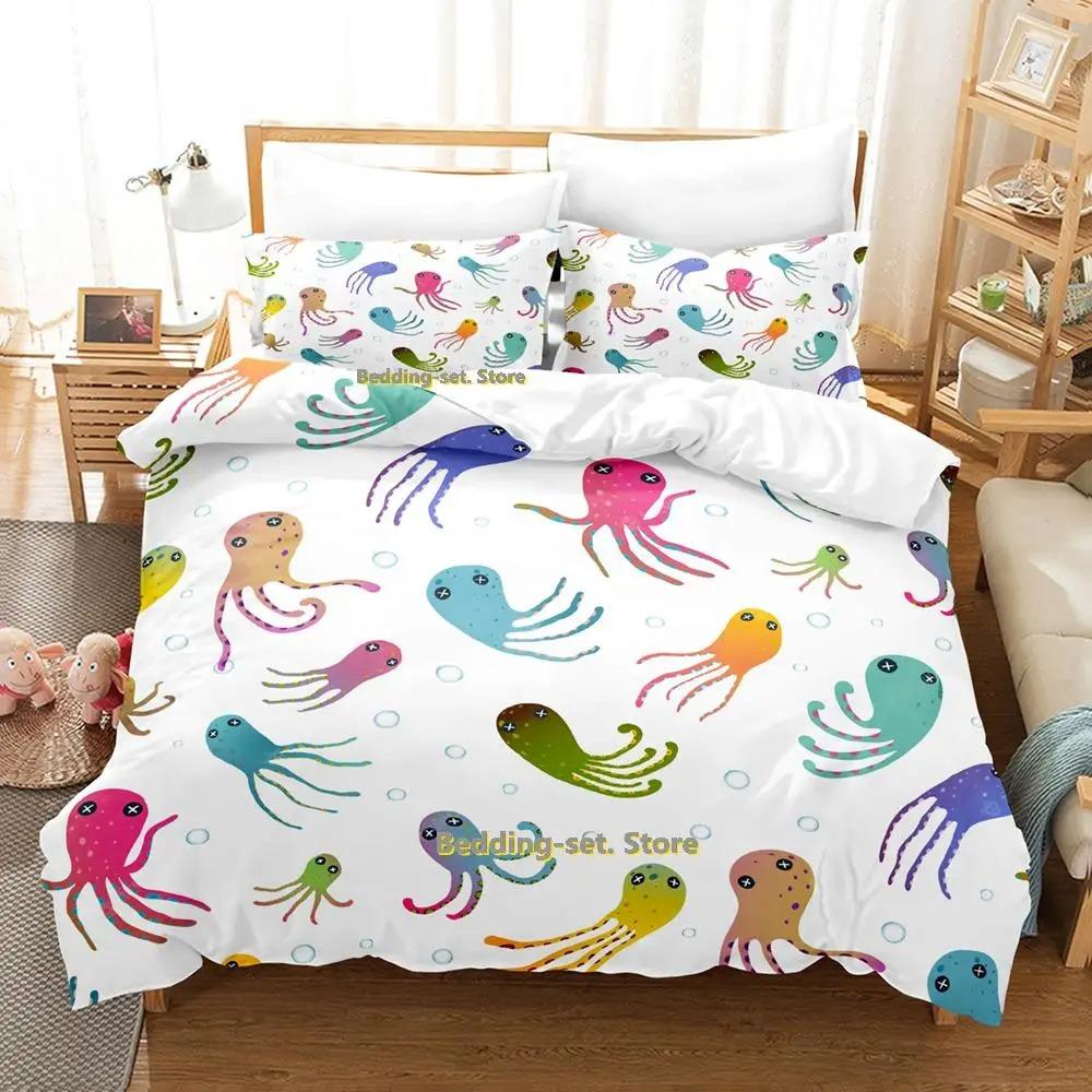 Cartoon Octopus Bedding Set Single Twin Full Queen King Size Bed Set Adult Kid Bedroom Duvetcover Sets Anime Parure De Lit Bed