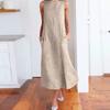 Summer Sundress Striped Print Sleeveless O Neck A-line with Side Pockets Loose Mid-calf Length Patchwork Casual Daily Wear Midi Dress