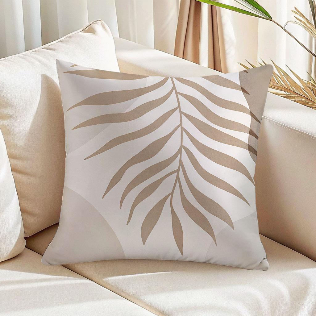 1/4pcs Beige Palm Leaf Patterned Pillowcases Sofa Cushion Cover Home Bedroom Room Decoration
