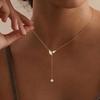 TRENDY Lariat Necklace 14K Gold CZ Y Shaped Teardrop Long Gold Necklace for Women - Prom Formal Summer Beach Jewelry
