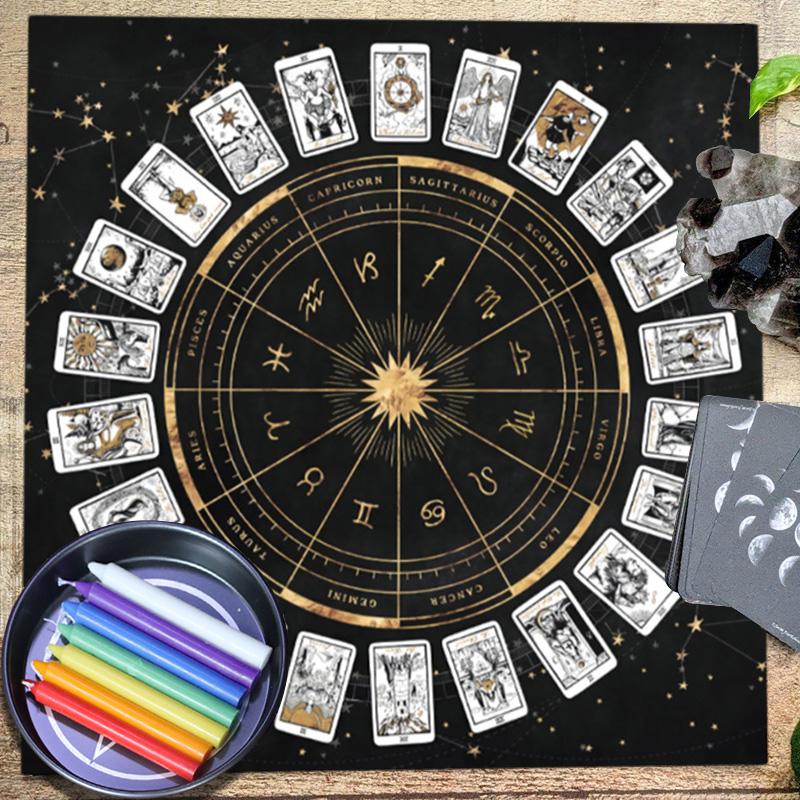 1 stk Tarotkort Duk 12 Zodiak Kortspill Spådomskort Matte Brettspillduk Duk Dekorasjon Hjemmeinnredning